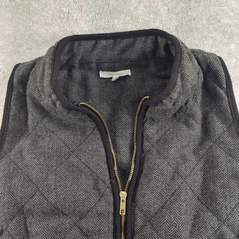 41 Hawthorn Vest Women Size L Black Quilted Herringbone Chevron Zip Front📏📸SEE